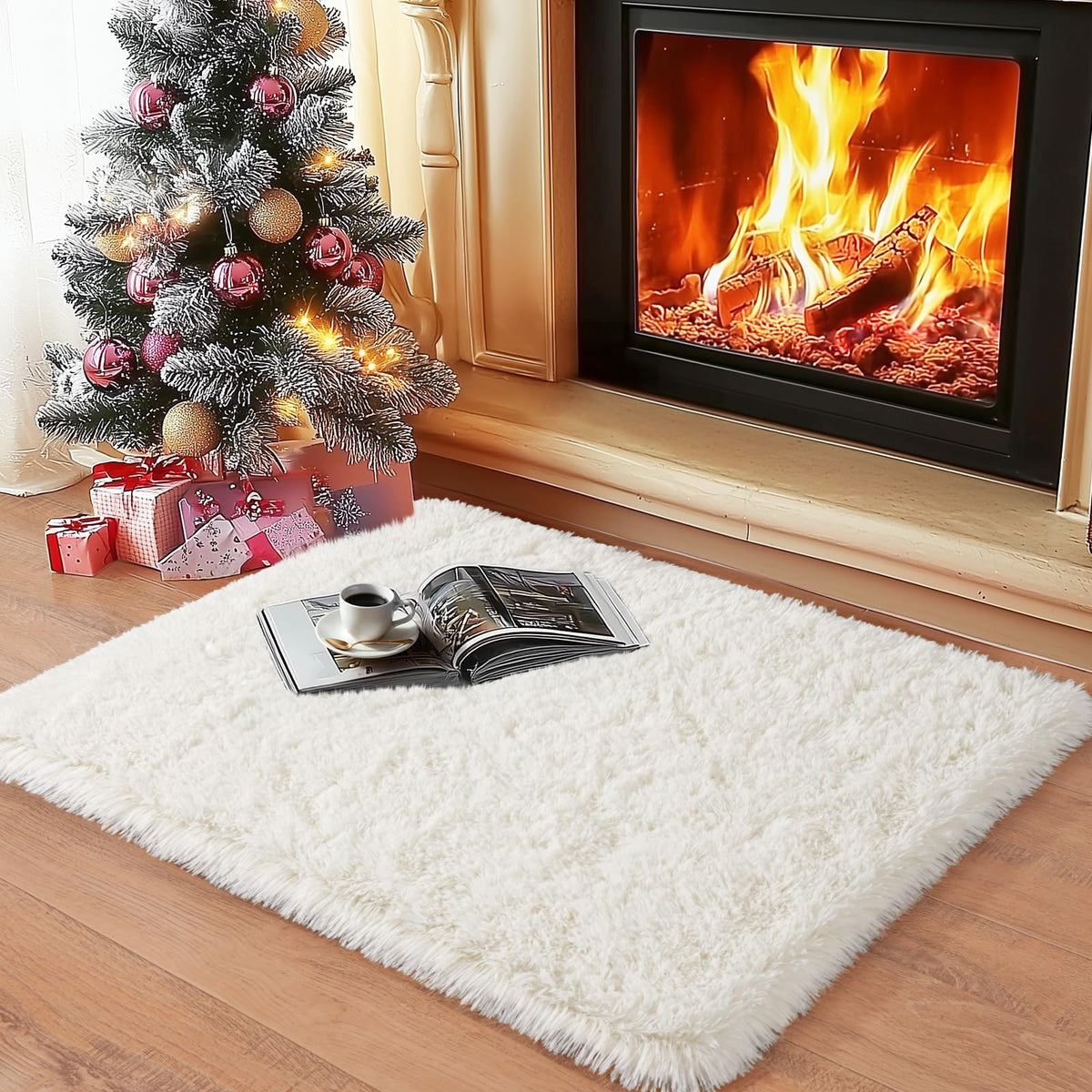 Large Cream White Rugs 5x7, Fluffy Shag Living Room Area Rugs