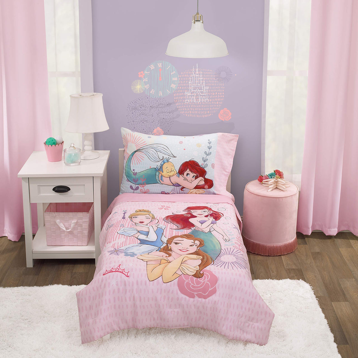 Disney 4 Piece Minnie's Fluttery Friends Toddler Bedding Set, Lavender