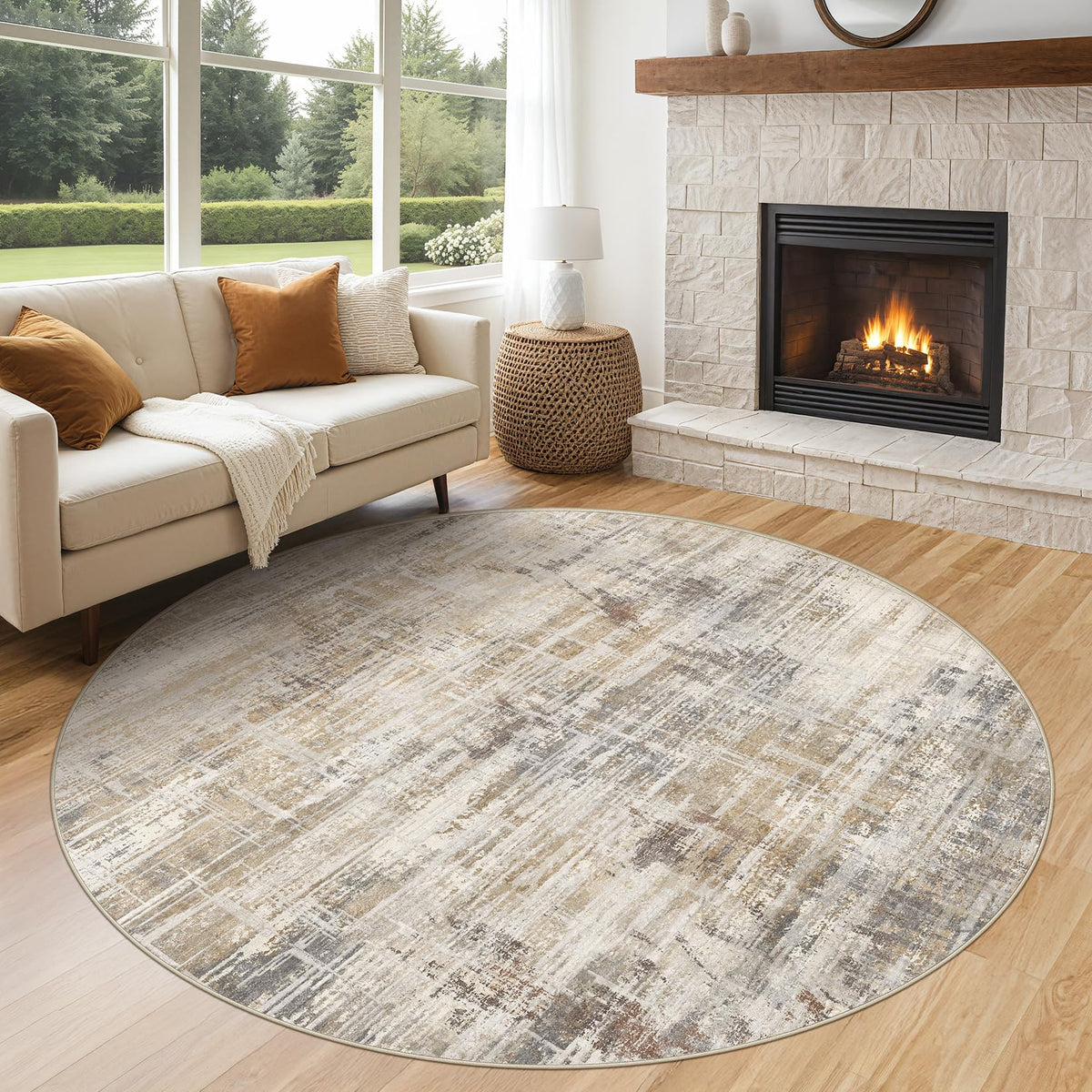 UERMEI 6x9 Area Rug for Living Room Washable Abstract Blue Brown Carpet