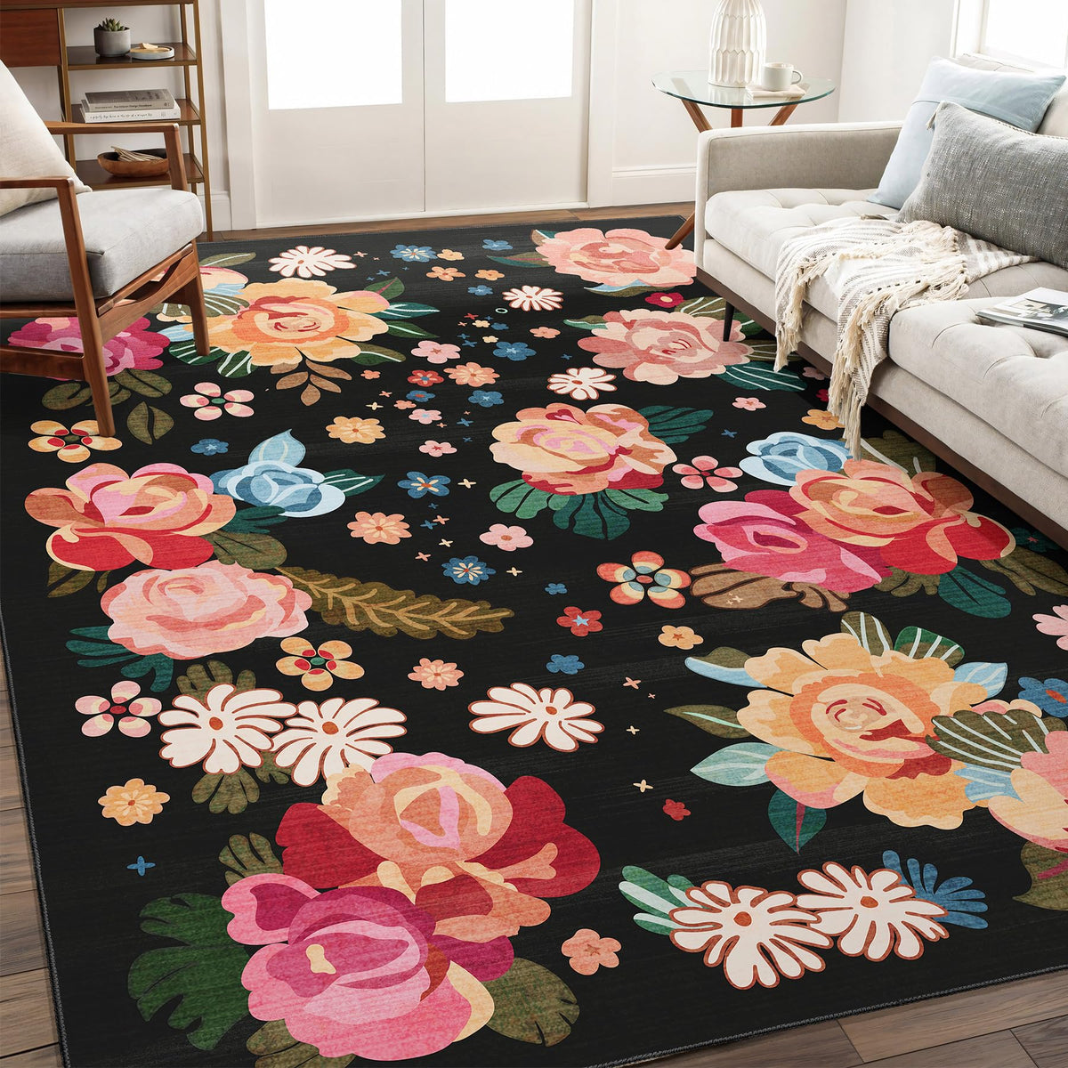Beige Rug 3x5 Washable Area Rugs for Bedroom Living Room Kitchen Entryway Bedside,Small Modern Marble Abstract Non Slip Carpet