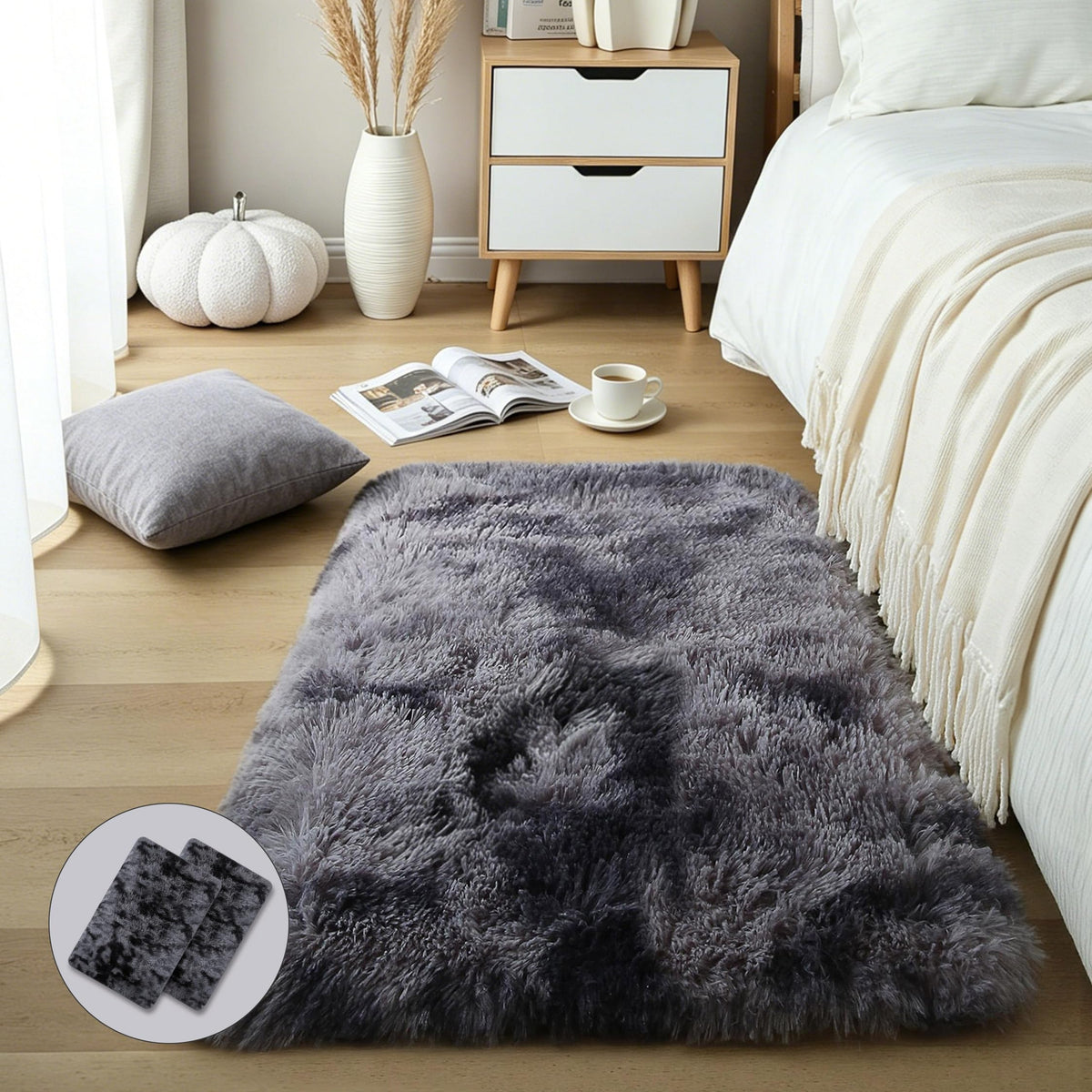 4x6 Light Grey Fluffy Shag Rug for Bedroom, Plush Washable Carpet