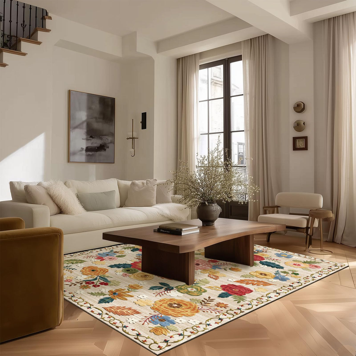 5x7 Area Rug for Living Room: Washable Bedroom Rug Non Slip Low Pile Carpet