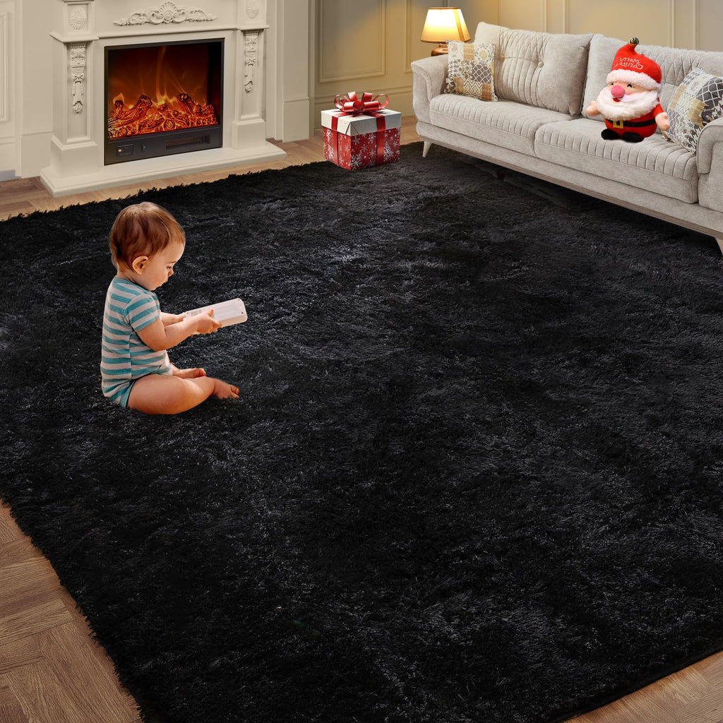 Shag Area Rugs for Living Room 5x7 Feet, Upgrade Anti-Skid Rectangular Cozy Rug, Indoor Floor Carpet for Kids Boys Girls Dorm Bedroom Playroom, Home Decor Aesthetic, Tie-Dyed Dark Gray
