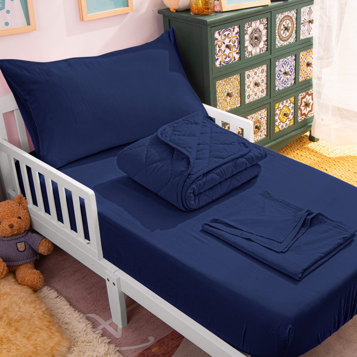 NTBAY Toddler Microfiber Bedding Set, 4 Piece, Pink