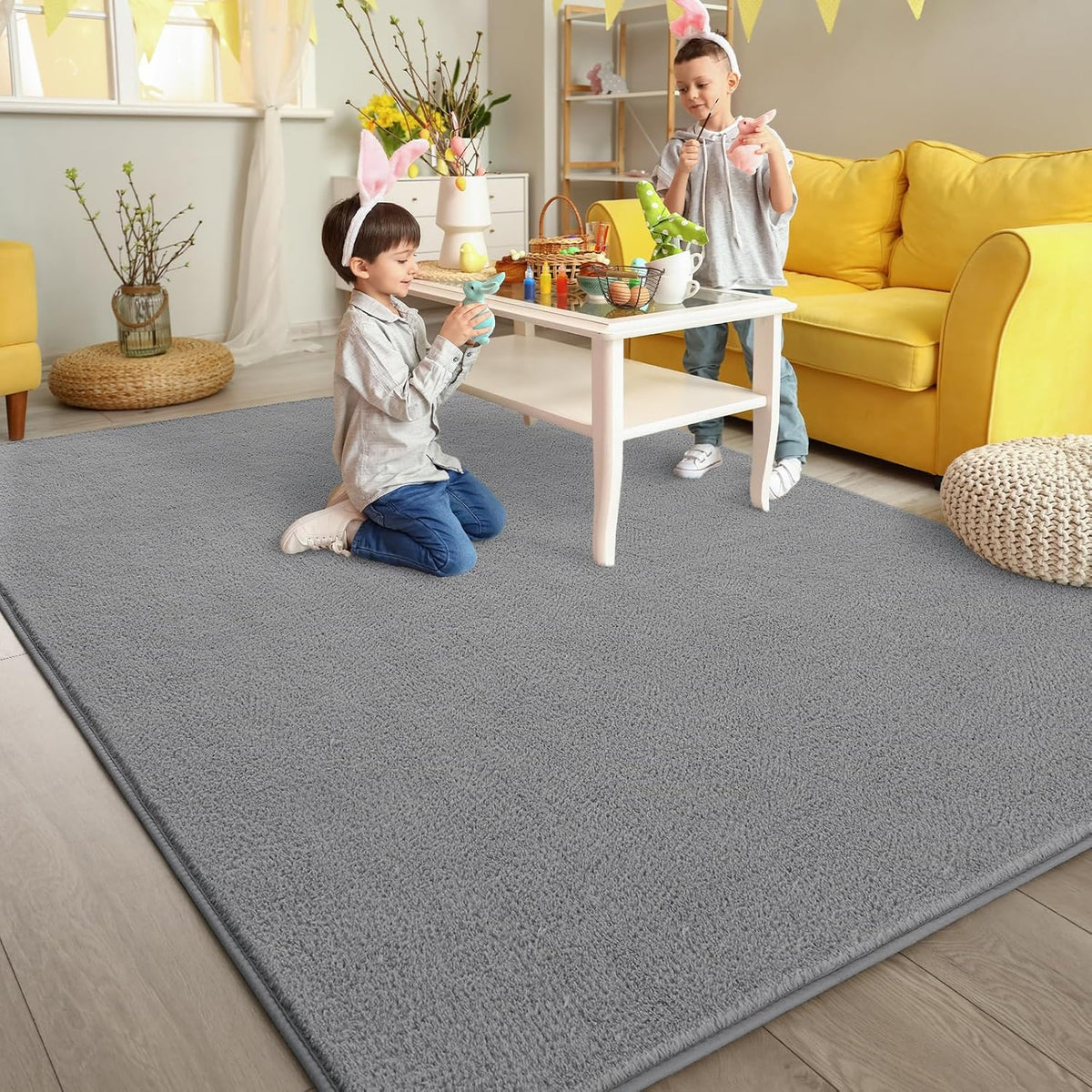 Pettop 4x6 ft Grey Area Rugs for Bedroom Living Room, Washable Memory Foam Indoor Carpet, Modern Aesthetic Minimalist Non Slip Soft Comfy Carpet for Boys Girls Dorm Home Decor