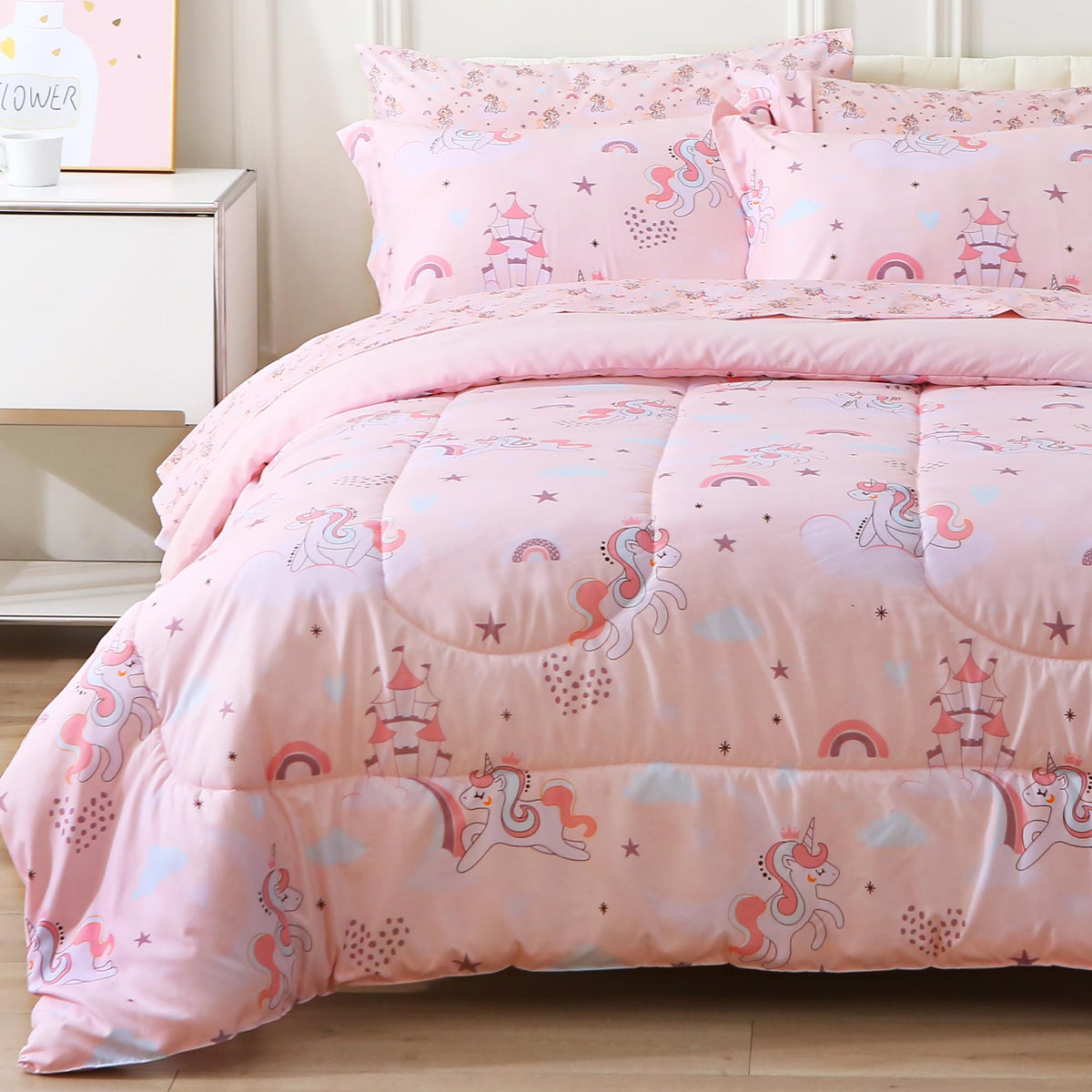 Viviland Kids Twin Bedding Sets, Boys Comforter, White Car