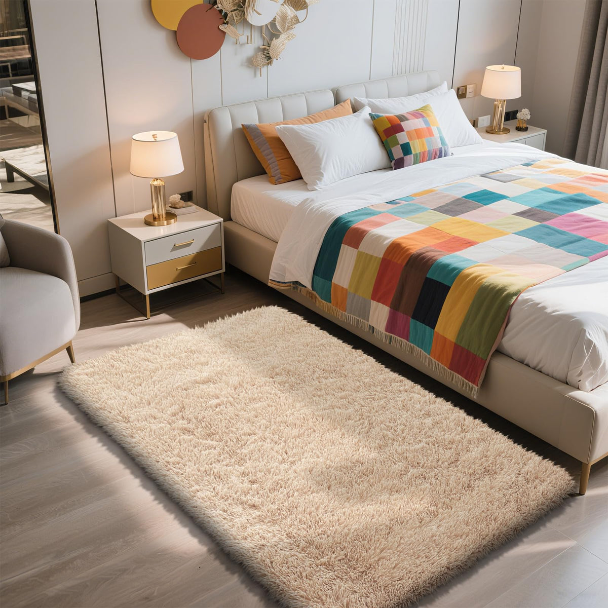 5x8 Shag Area Rug for Bedroom,Grey and Black Fluffy Rugs for Living Room