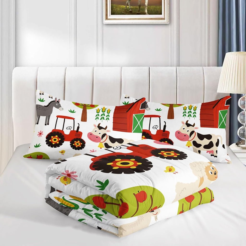 Kids Comforter Set Farm Theme Printed Pattern Bedding Set with 1 Comforter and 2 Pillowcases for Girls Boys Bedroom All Season(Farm Theme01 Twin)