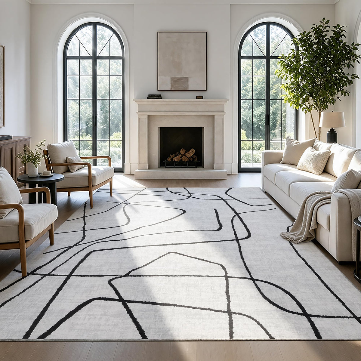 YIHOUSE 6x9 Washable Modern Abstract Black White Area Rug