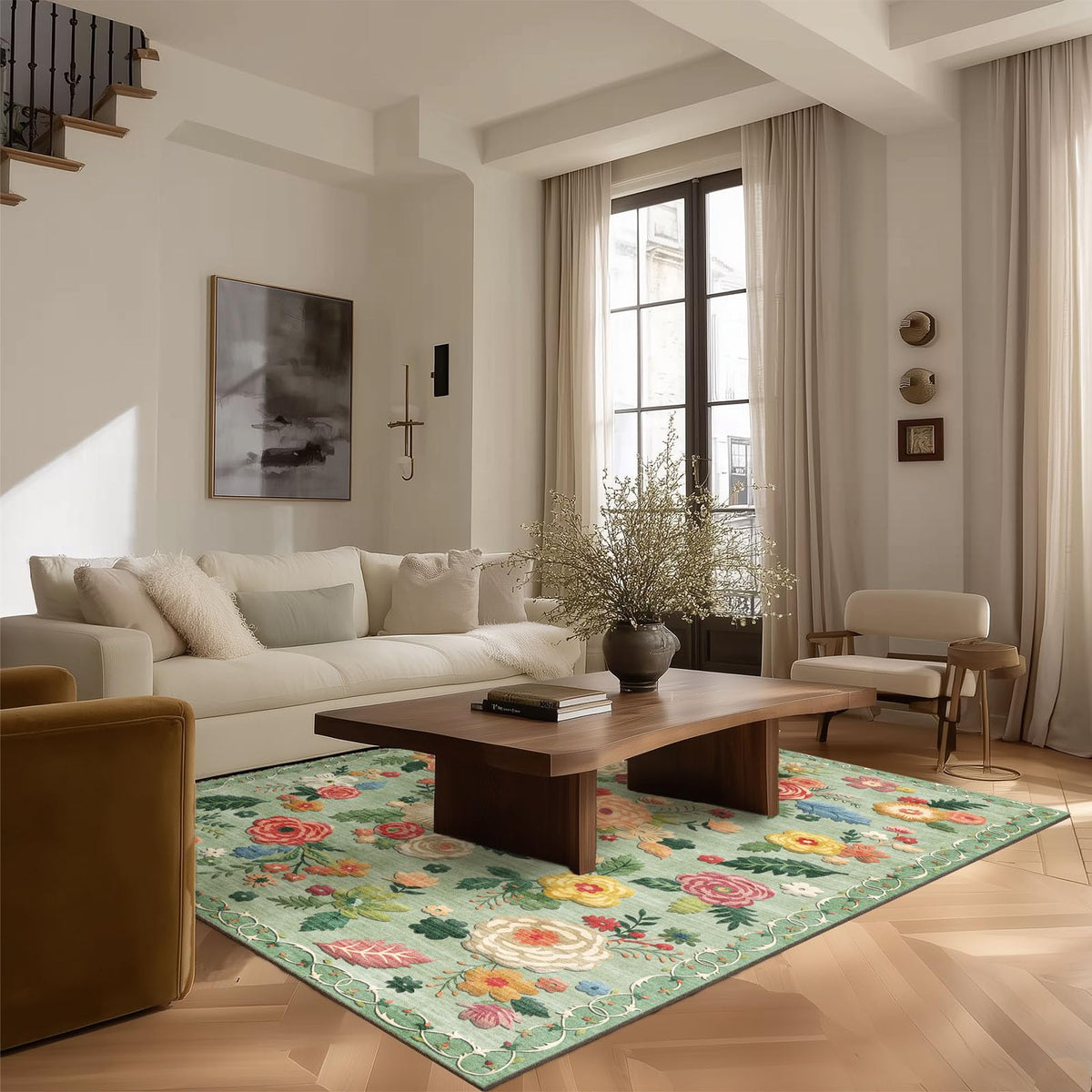 5x7 Area Rug for Living Room: Washable Bedroom Rug Non Slip Low Pile Carpet