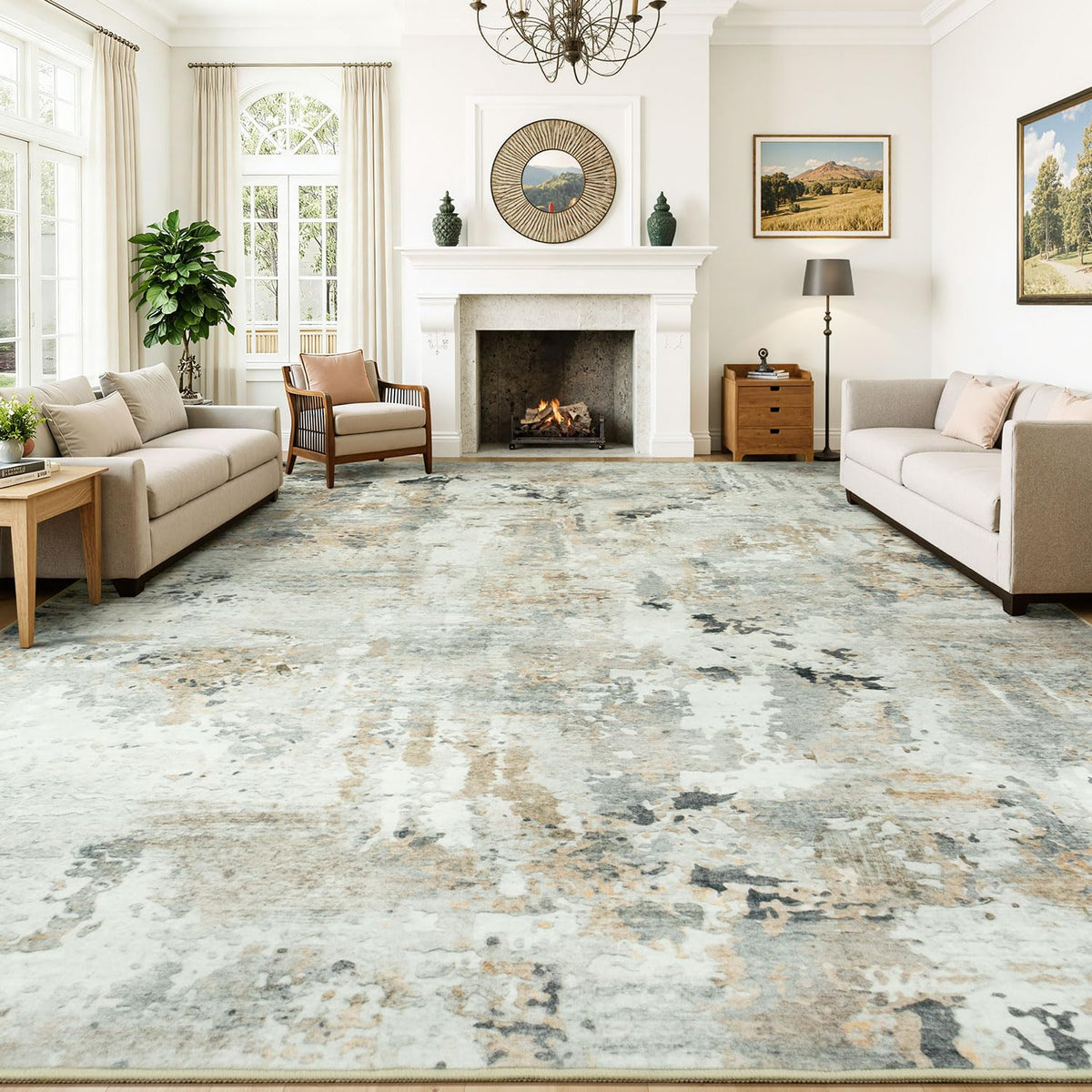 9x12 Area Rugs for Living Room, Large Washable Rug, Brown/Grey