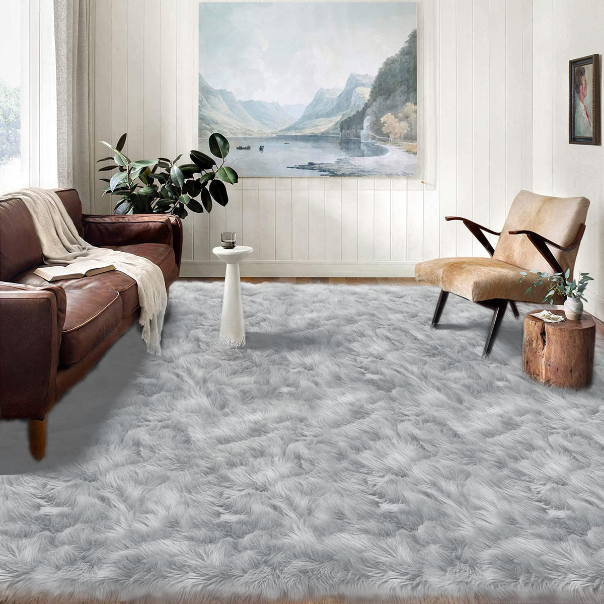 Latepis White Faux Fur Sheepskin Rug 4x6 for Living Room, Fuzzy Rugs Fluffy Washable Rug for Bedroom, Playroom, Luxury Room Decor, Rectangle
