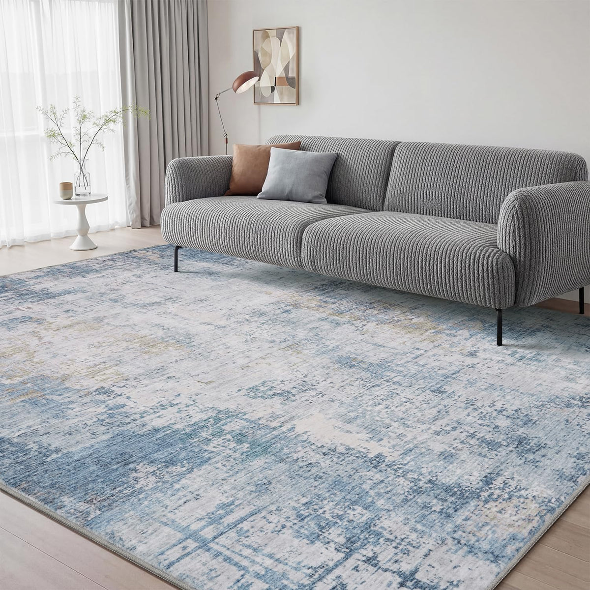 5 x 7 Area Rugs for Living Room, Machine Washable Non Slip Rug Ultra Soft Low Pile Indoor Carpet Modern Abstract Rugs for Bedroom Office Room Dining Room Beside, Grey