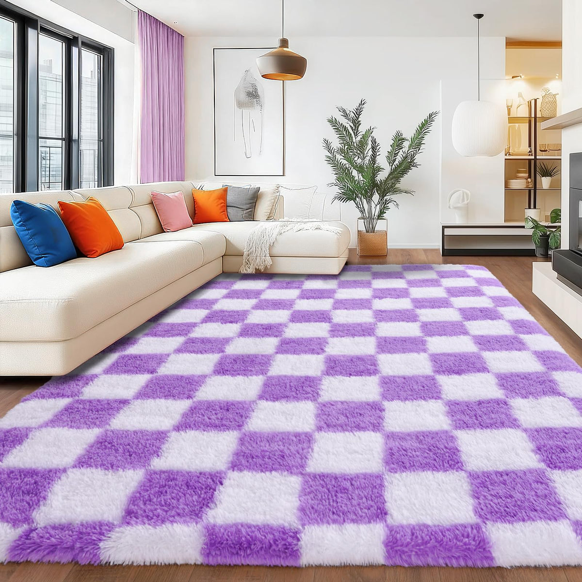 Large Cream White Rugs 5x7, Fluffy Shag Living Room Area Rugs