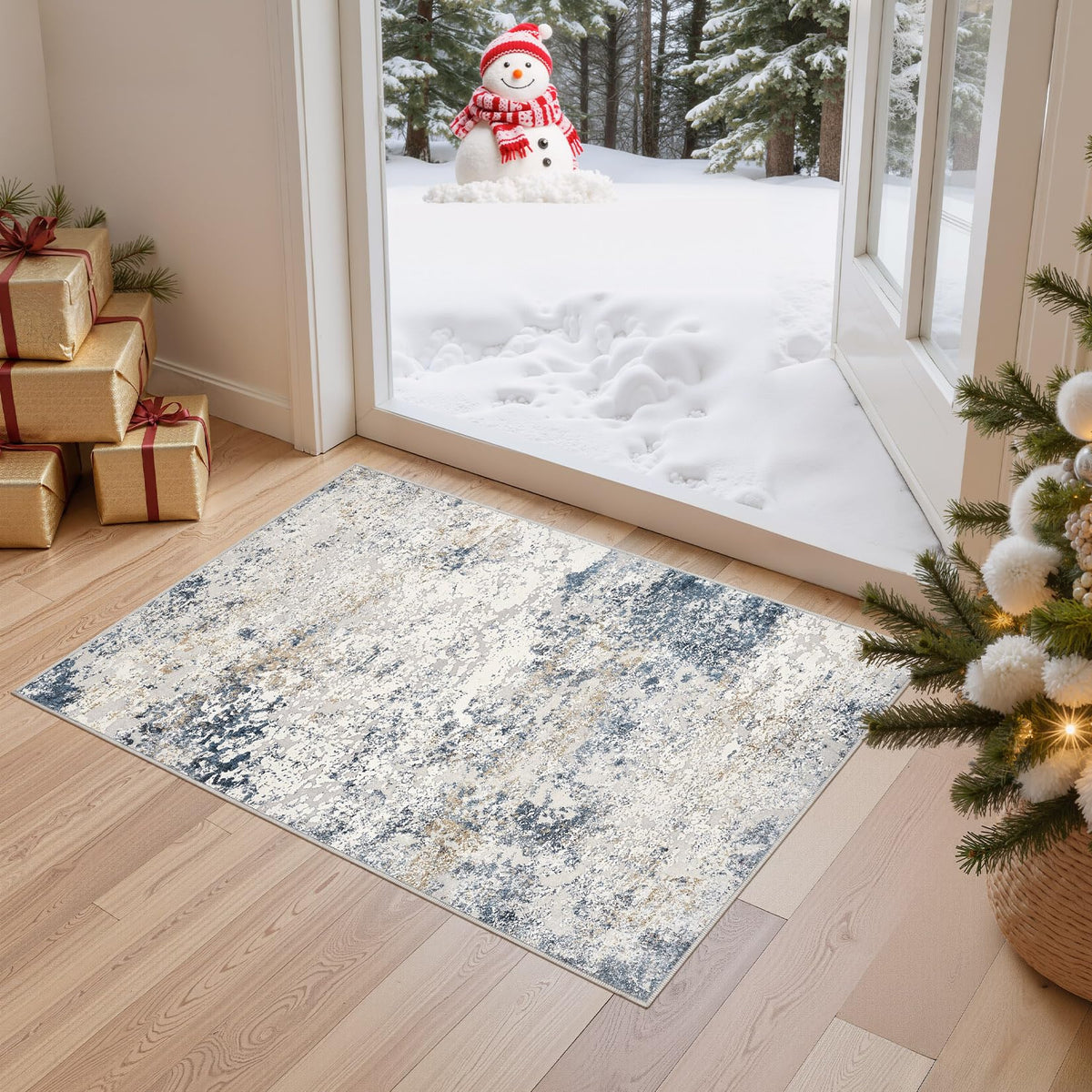 DMOYEST Area Rug Living Room Rugs 5x7 Washable Abstract Beige Blue Carpet