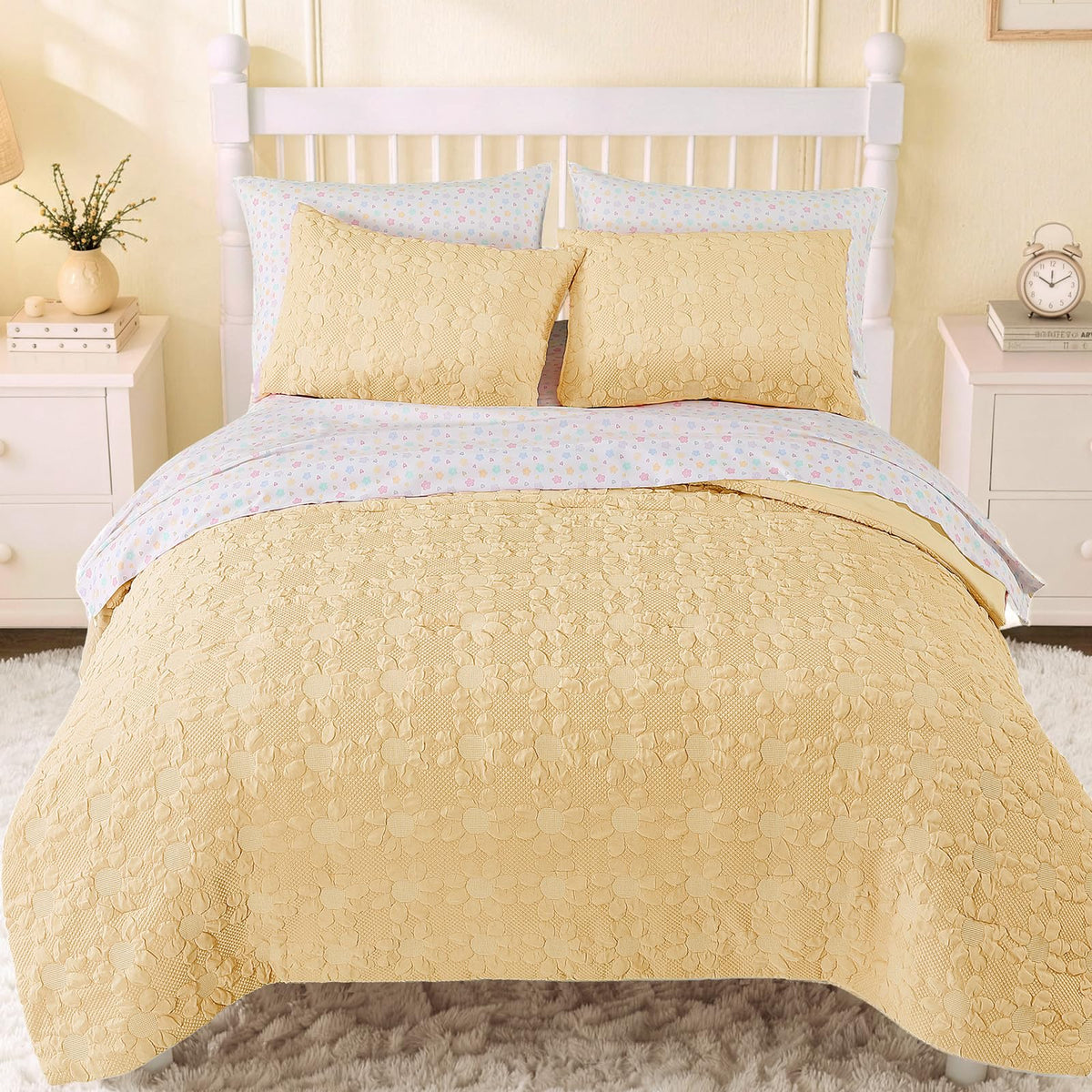 Twin XL Comforter Set for Girls - 5 Pieces Pink Floral Bed in a Bag