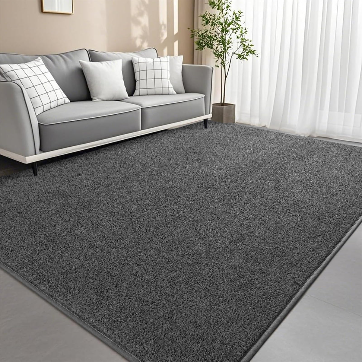 6x9 Feet Grey Area Rugs for Bedroom, Indoor Washable Memory Foam Rug for Living Room, Modern Aesthetic Minimalist Non-Slip Carpets for Kids Boys Girls Adults Dorm Home Decor