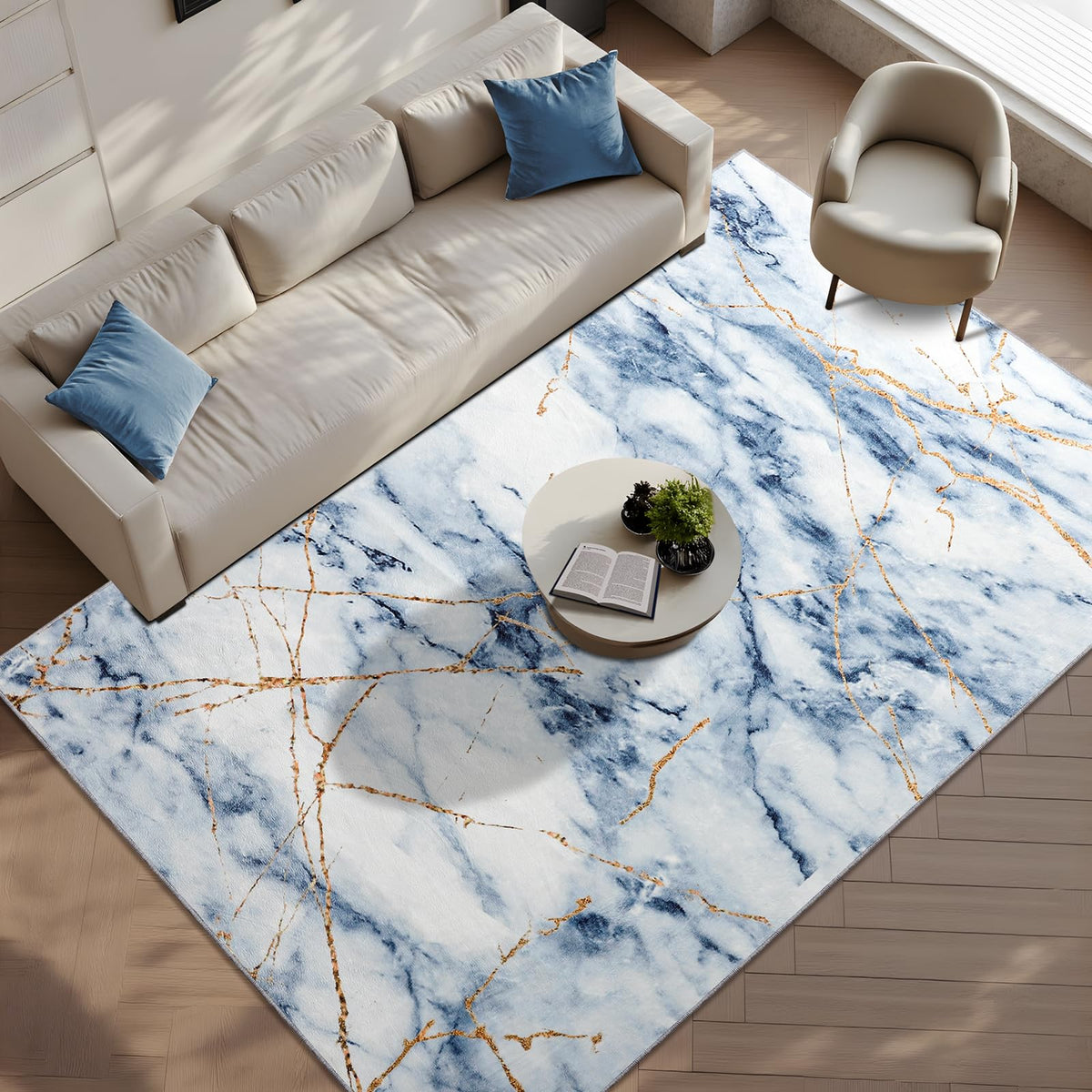CRYPTOLITE Abstract Area Rug Washable Rug with Non-Slip Backing Low Pile Area Rugs for Living Room,Bedroom,Dining Room,4x6, Gold&Grey