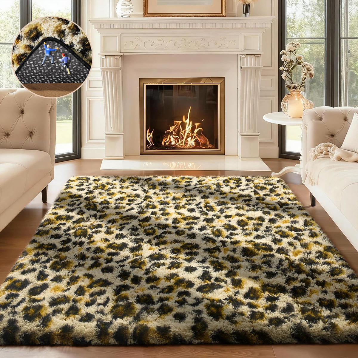 Ophanie Round Rugs 5Ft Ivory Circle Area Rug,Baby Nursery Living Room Bedroom Decor Circular Carpet 5 Foot,Fluffy Fuzzy Shag Plush Cream for Kids Boys Girls Teen with Over 99 pcs Pile fibers
