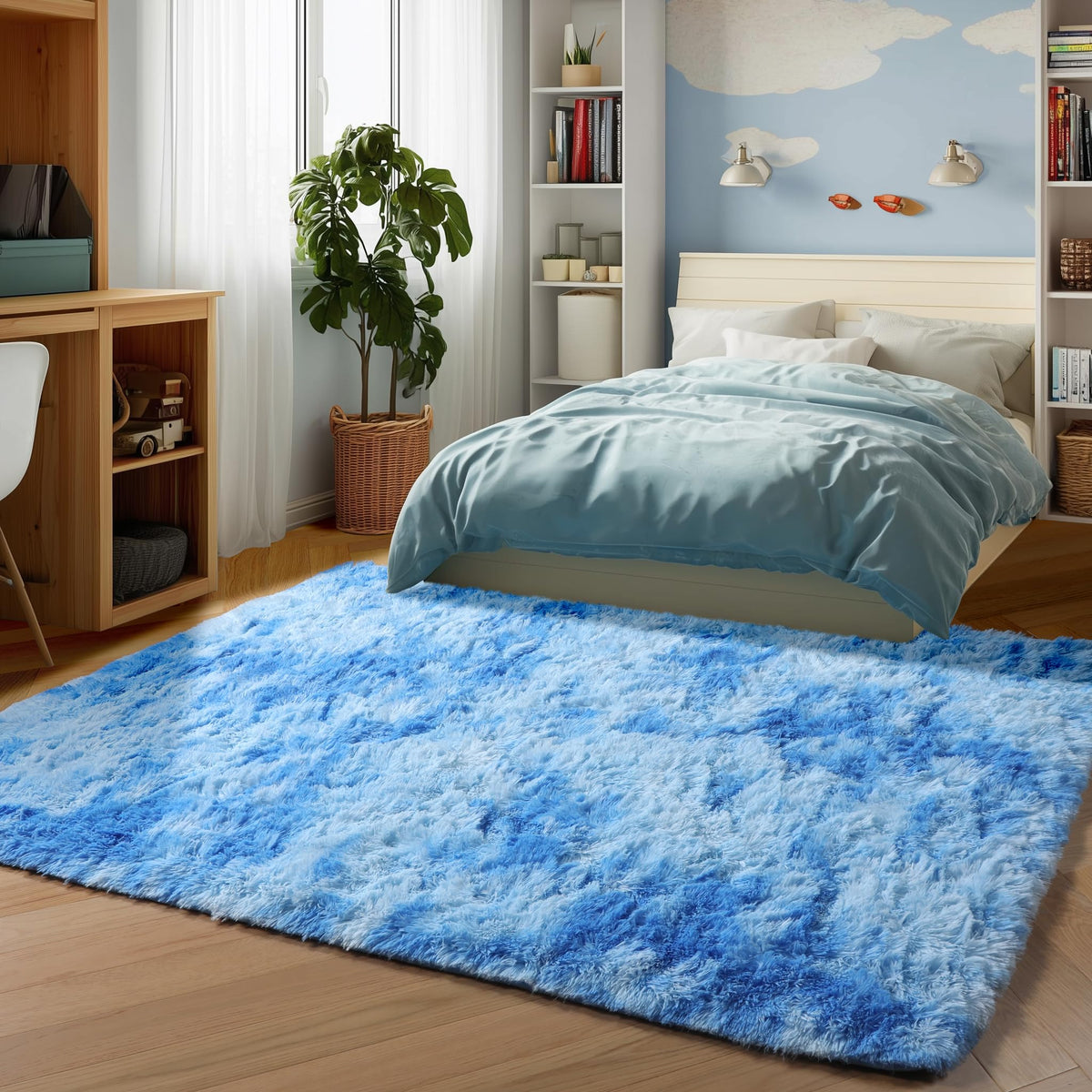 Area Rugs for Bedroom Living Room, 4x6 Fluffy Grey and Black Geometric Rug