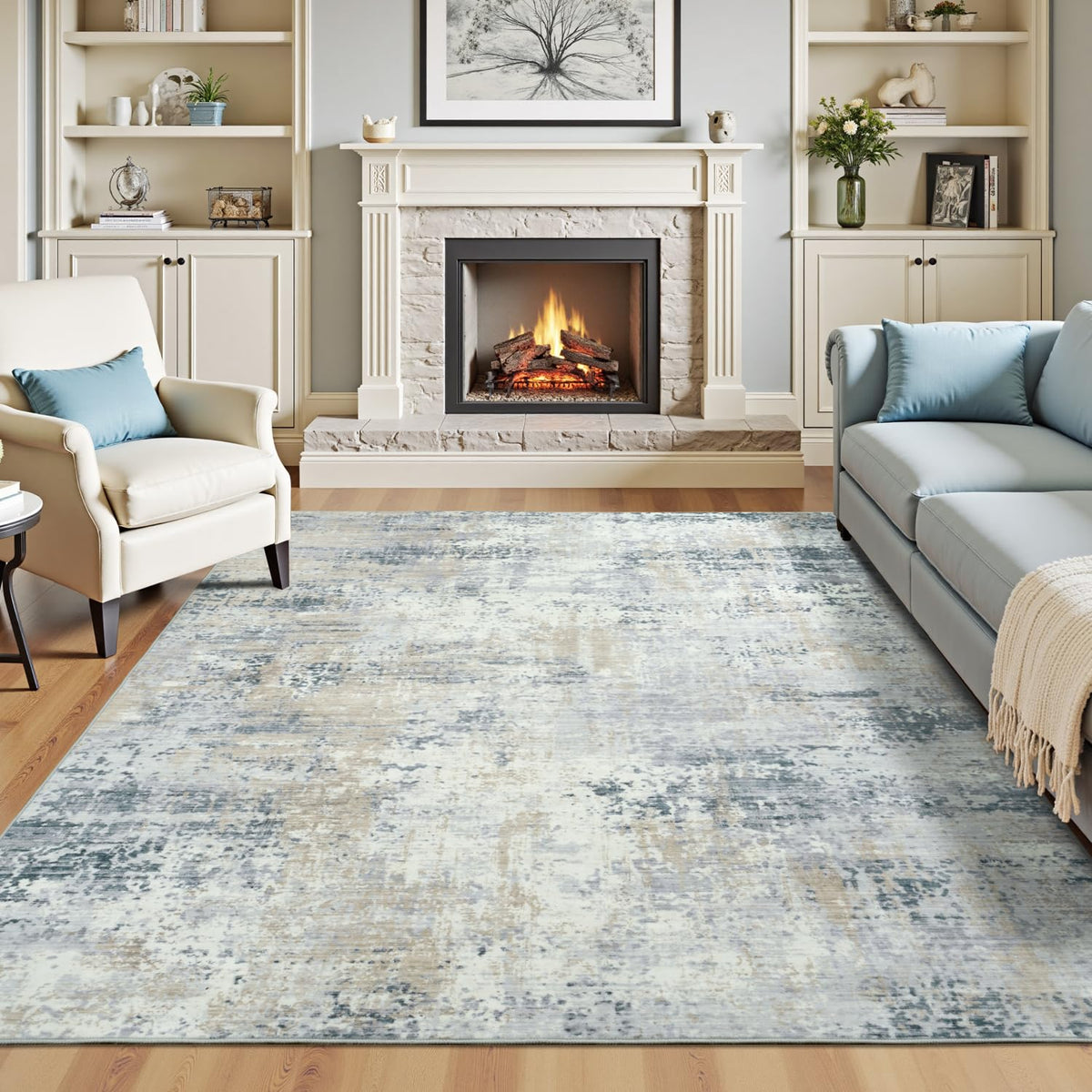 9x12 Area Rugs for Living Room, Large Washable Rug, Brown/Grey