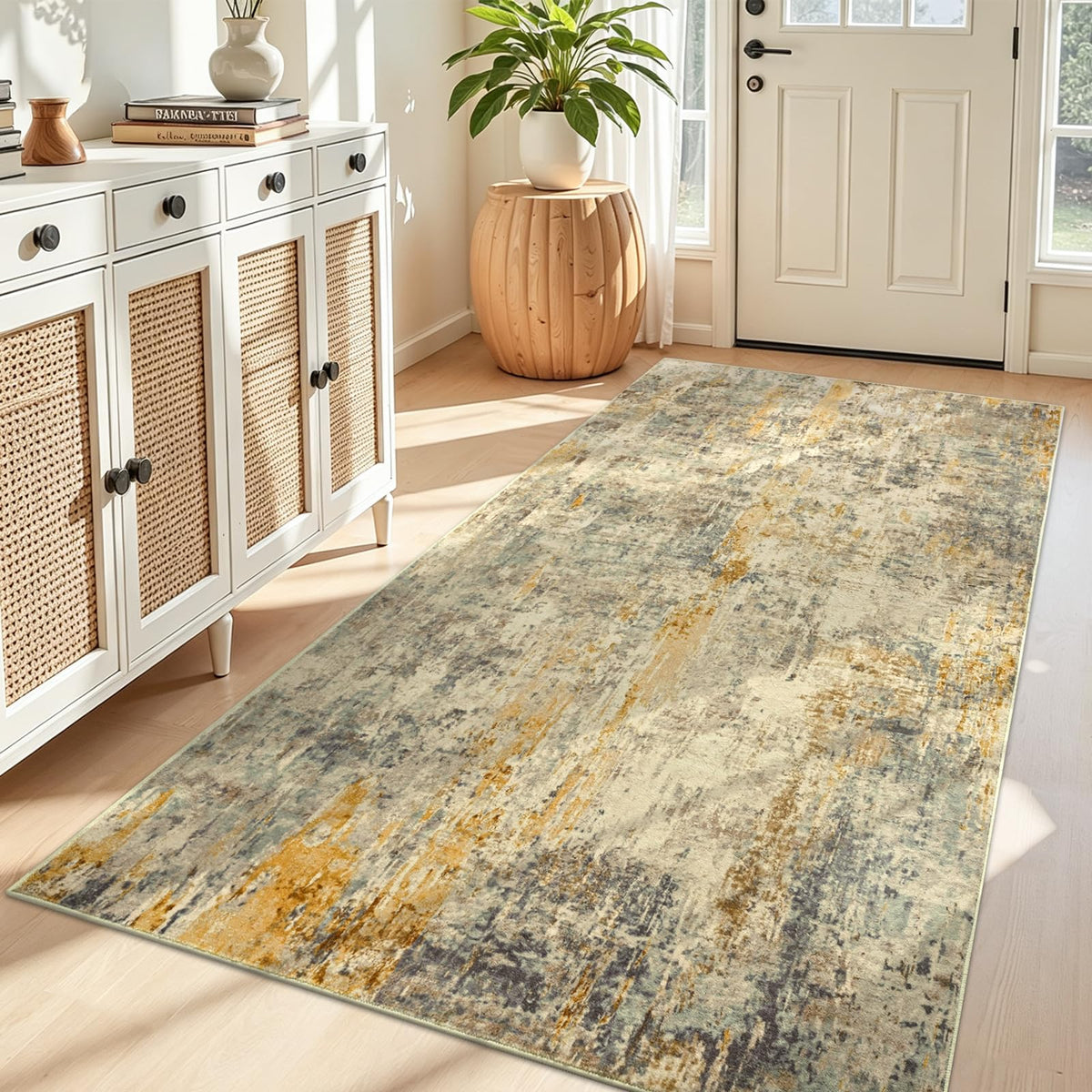 Living Room Rug 5x7 Gray Area Rug Machine Washable Boho Rug Non Slip Abstract Vintage Indoor Large Rugs for Bedroom, Classroom, College Dorm, Farmhouse, Dining Room, Kids Playroom