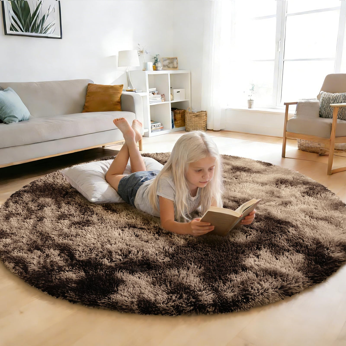5x8 Shag Area Rug for Bedroom,Grey and Black Fluffy Rugs for Living Room