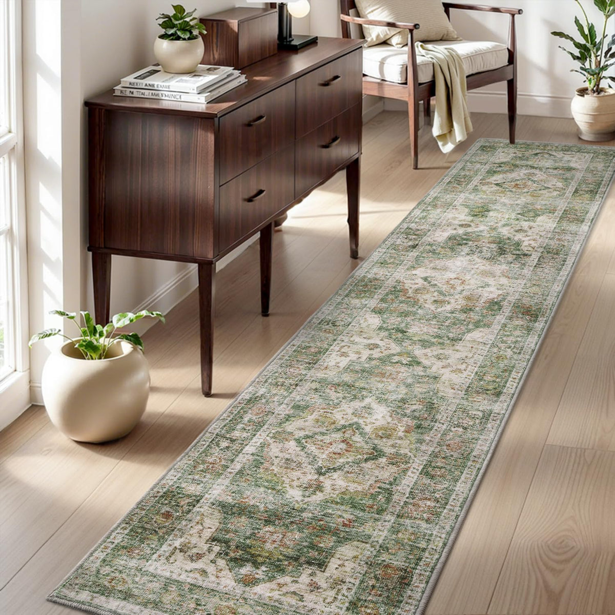 AMOAMI-Area Rug 5X7 Rugs for Living Room-Vintage Soft Beige Rugs for Bedroom-Non Slip Carpet-Machine Washable Rug for Dining Room Living Room Bedroom Office Under Table-Beige