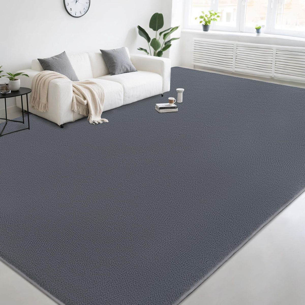 4x6 Ft Grey Modern Memory‑Foam Area Rug, Solid Indoor Carpet for Bedroom