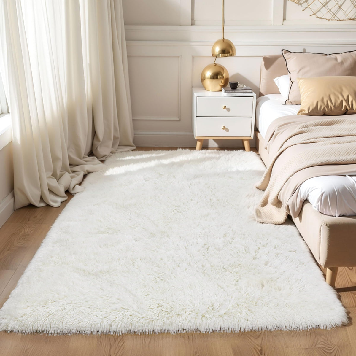 4x6 Light Grey Fluffy Shag Rug for Bedroom, Plush Washable Carpet