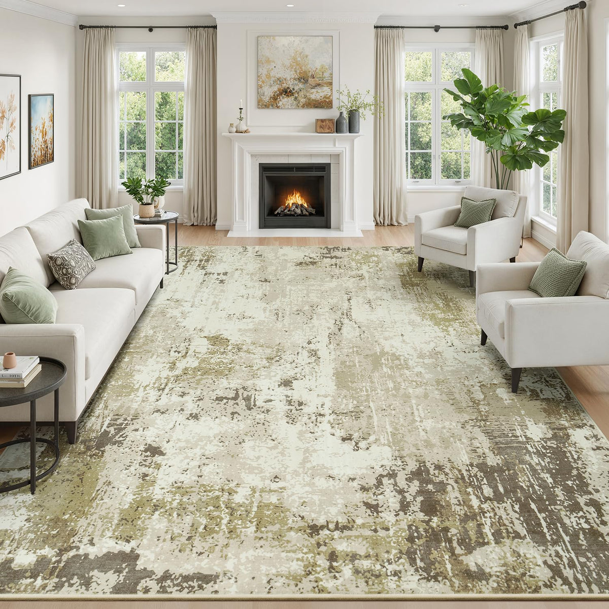 9x12 Area Rugs for Living Room, Large Washable Rug, Brown/Grey