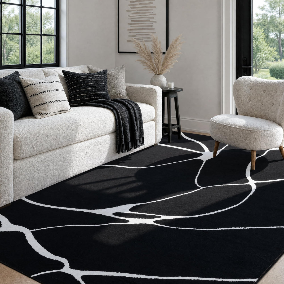 YIHOUSE 6x9 Washable Modern Abstract Black White Area Rug