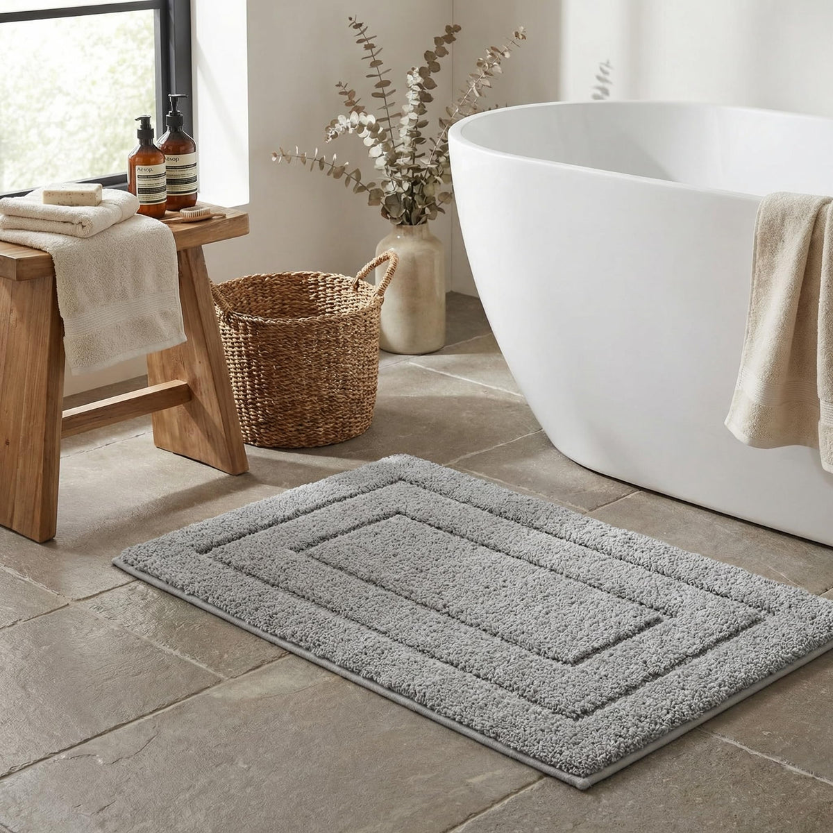 GRANNY SAYS Gray Bathroom Rug 16" x 24", Non-Slip Microfiber Bath Mat