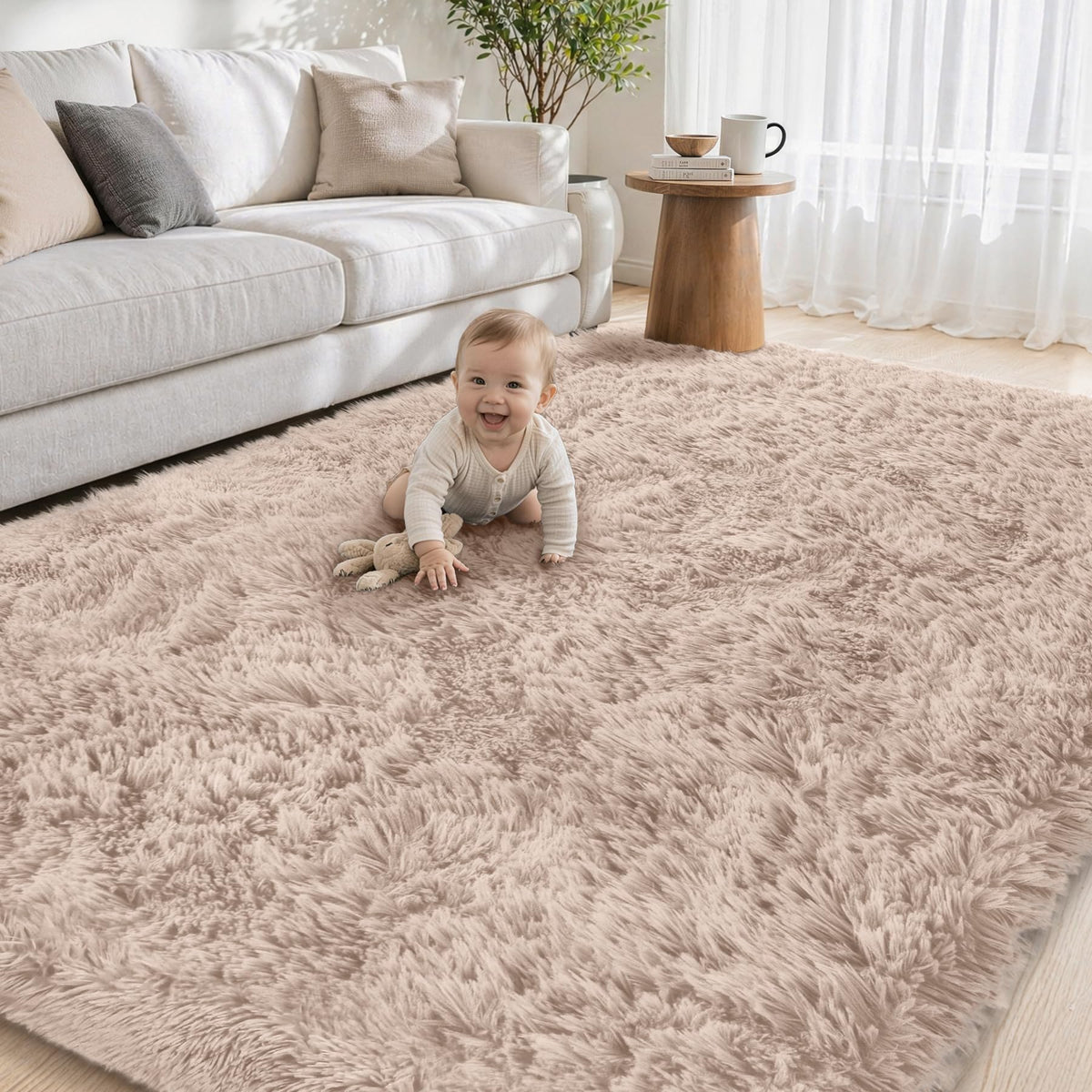 Tosuoka 4x6 Area Rugs for Bedroom, Soft Fluffy Shag Thick Black Rug