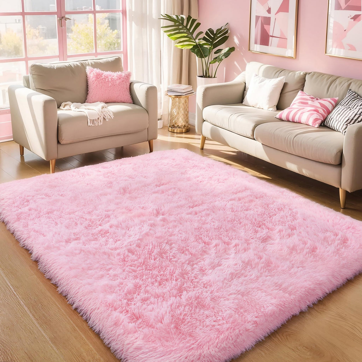 4x6 Light Grey Fluffy Shag Rug for Bedroom, Plush Washable Carpet