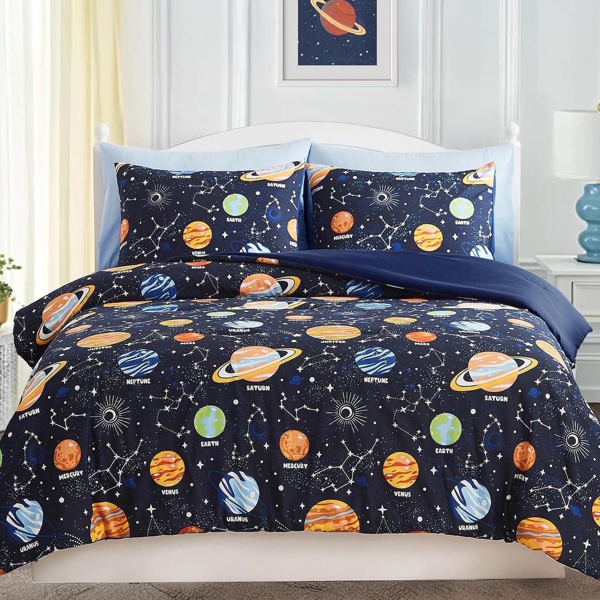 Twin Comforter Set for Boys-5 Pieces Ball Glow in the Dark Bedding Set