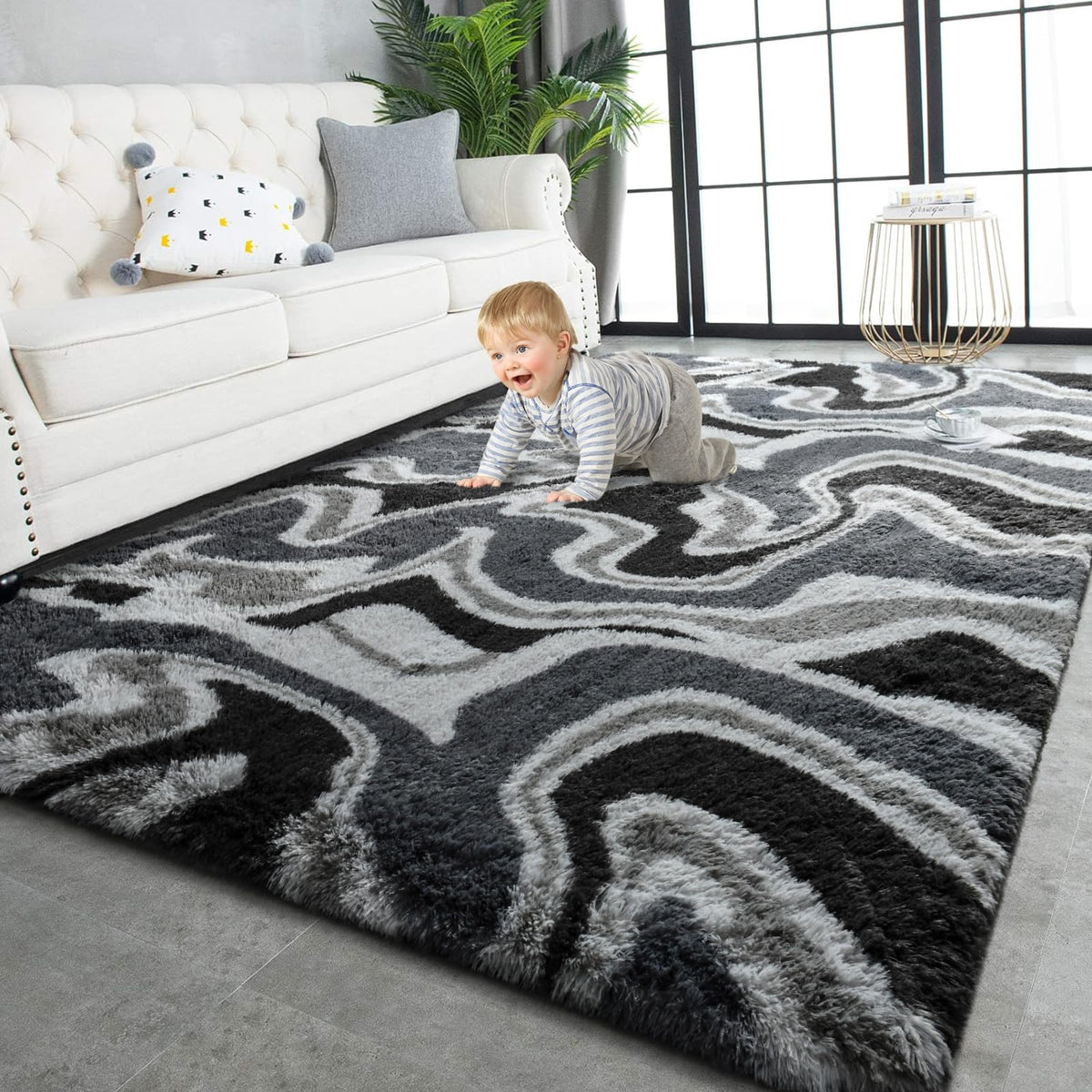TWINNIS Super Soft Shaggy Rugs Fluffy Carpets, 4x5.9 Feet, Indoor Modern Plush Area Rugs for Living Room Bedroom Kids Room Nursery Home Decor, Upgrade Anti-Skid Rectangular Fuzzy Rug, Grey