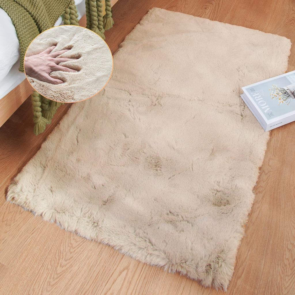 ORINOVA White Faux Bunny Fluffy Fur Rug Washable Area Rugs for Living Room Nursery Rugs for Bedroom 2x3 Rectange Rug Cute Home Décor
