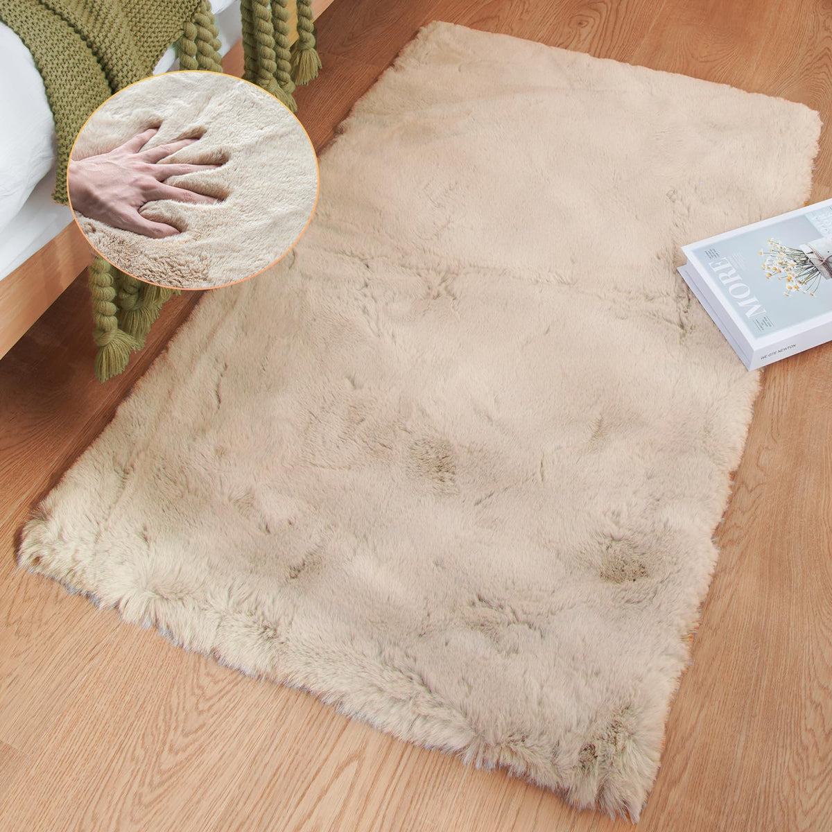 ORINOVA White Faux Bunny Fluffy Fur Rug Washable Area Rugs for Living Room Nursery Rugs for Bedroom 2x3 Rectange Rug Cute Home Décor