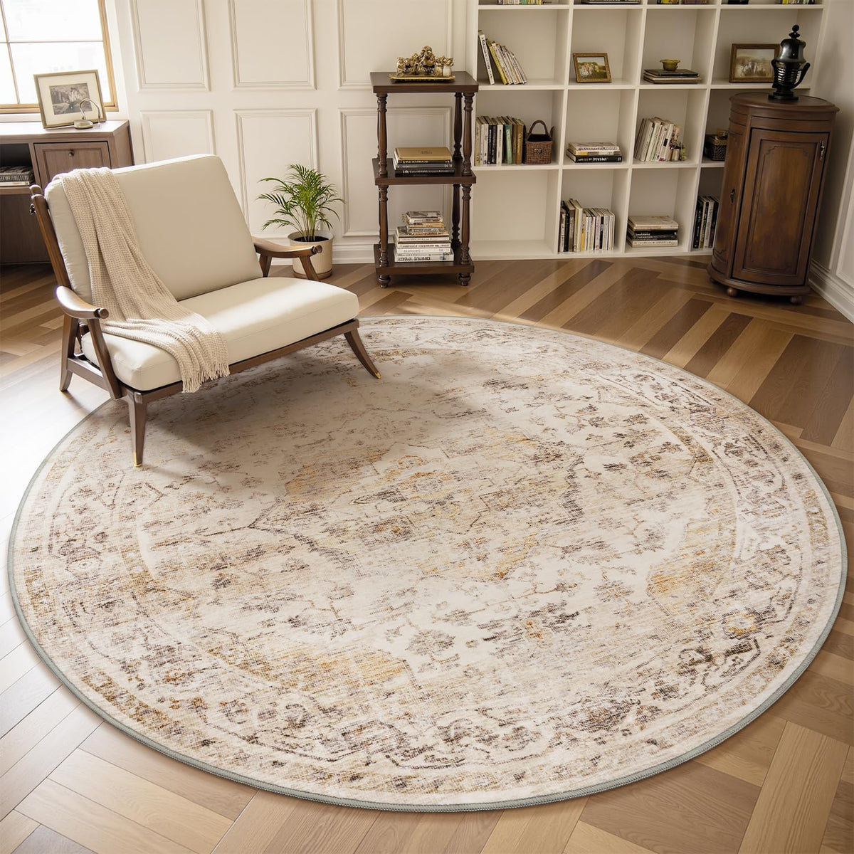 AMOAMI-Area Rug 5X7 Rugs for Living Room-Vintage Soft Beige Rugs for Bedroom-Non Slip Carpet-Machine Washable Rug for Dining Room Living Room Bedroom Office Under Table-Beige