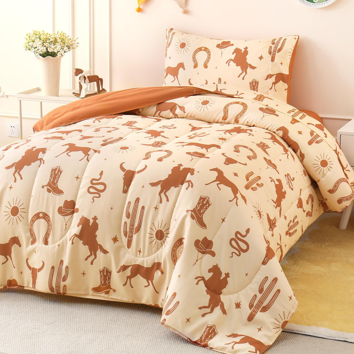 Twin Size Pink Check Comforter Set for Kids, Toddler, Boys&Girls, 4 Pieces Bed-in-a-Bag Bedding Set, All Season Ultra Soft Oeko TEX Sheets Set with Comforter, (Pink Bow)