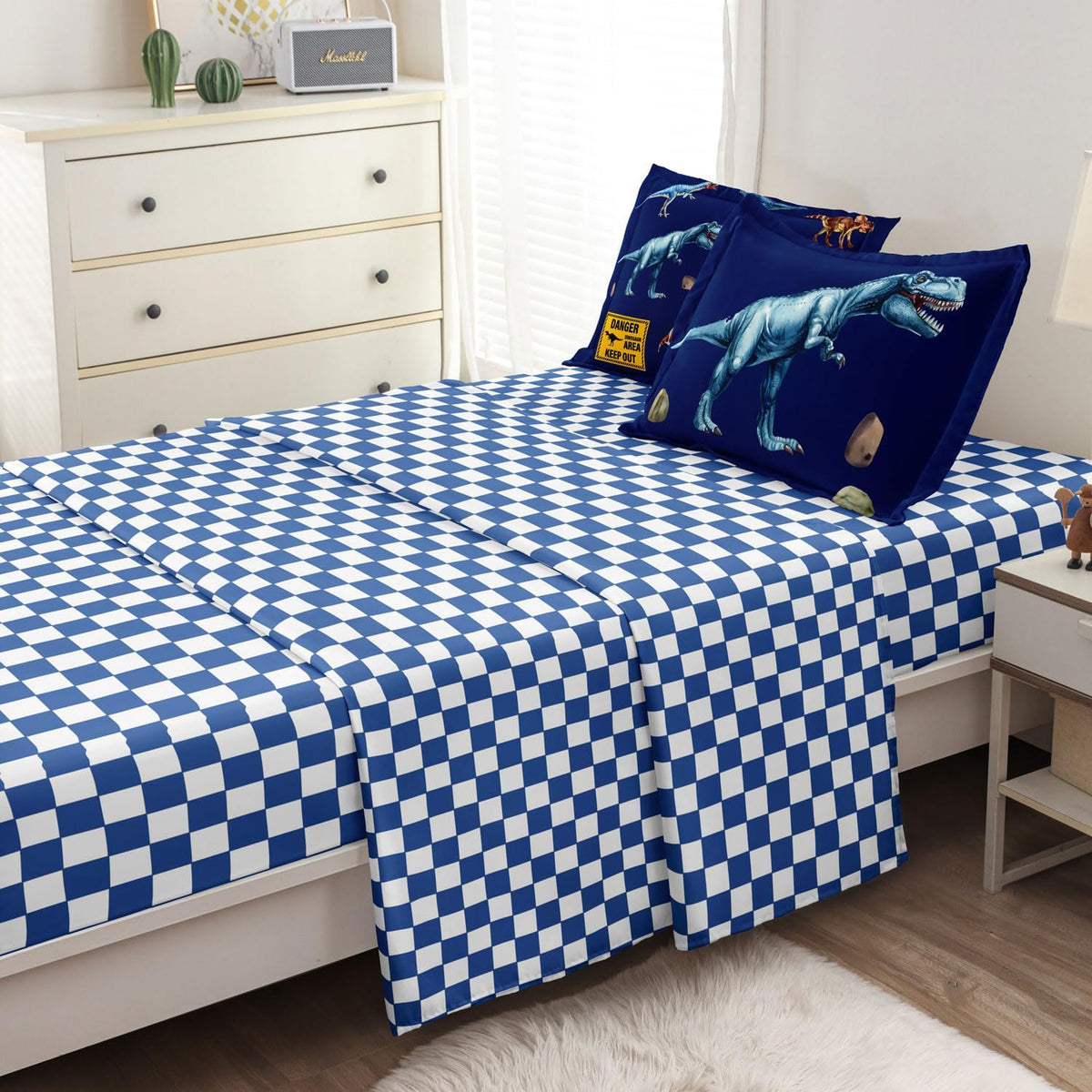 Kid Twin Quilts Comforter Set Dinosaur Bedding Set for Boys, Blue