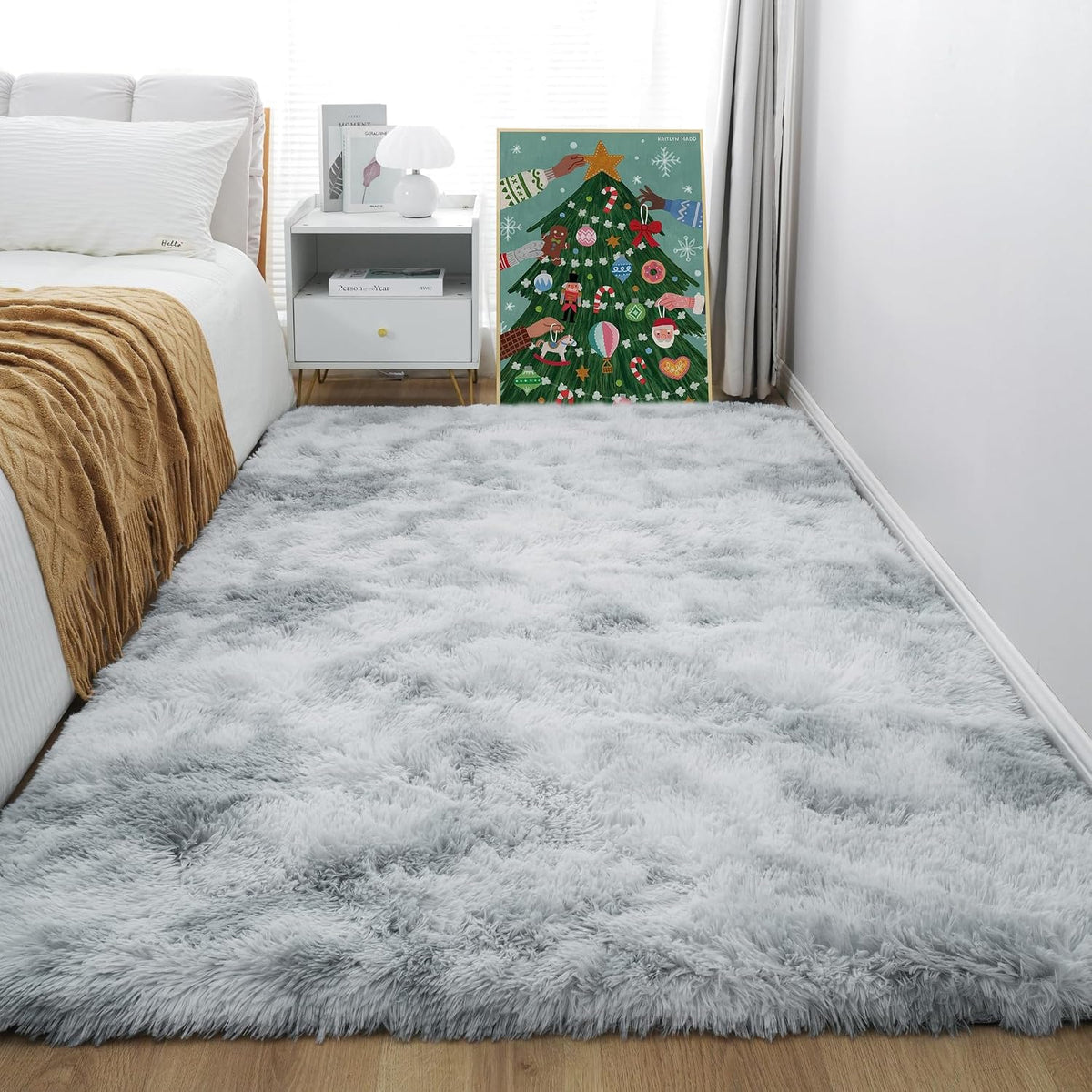 4x6 Light Grey Fluffy Shag Rug for Bedroom, Plush Washable Carpet