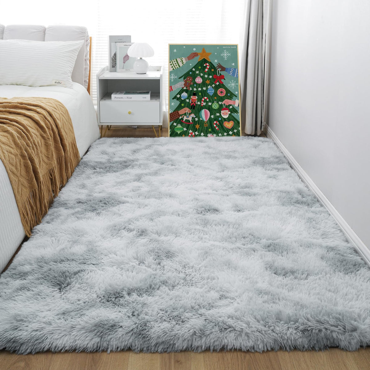 4x6 Light Grey Fluffy Shag Rug for Bedroom, Plush Washable Carpet