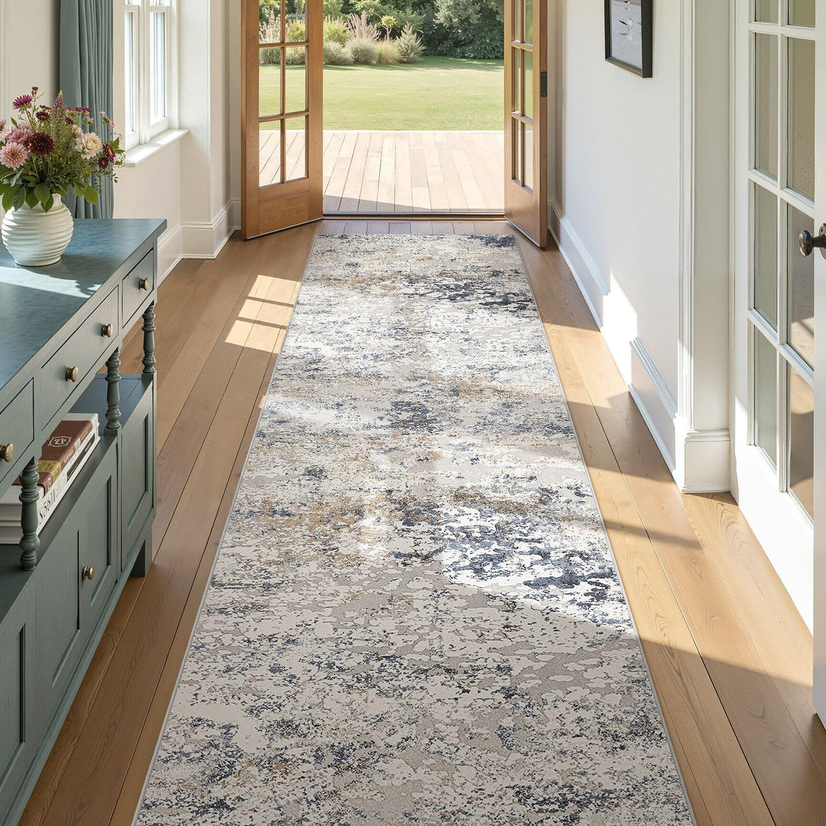 DMOYEST Area Rug Living Room Rugs 5x7 Washable Abstract Beige Blue Carpet