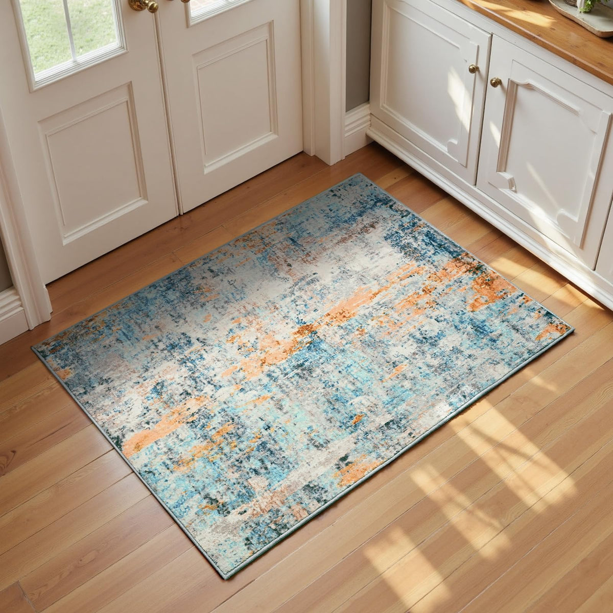 Living Room Rug 5x7 Gray Area Rug Machine Washable Boho Rug Non Slip Abstract Vintage Indoor Large Rugs for Bedroom, Classroom, College Dorm, Farmhouse, Dining Room, Kids Playroom