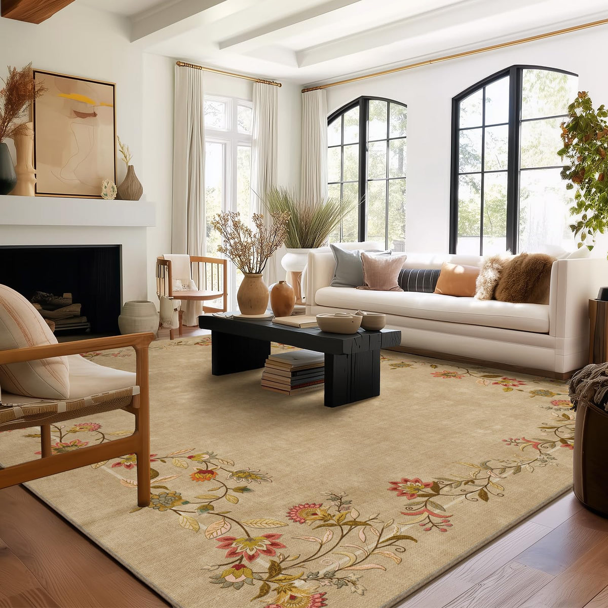 5x7 Area Rug for Living Room: Washable Bedroom Rug Non Slip Low Pile Carpet