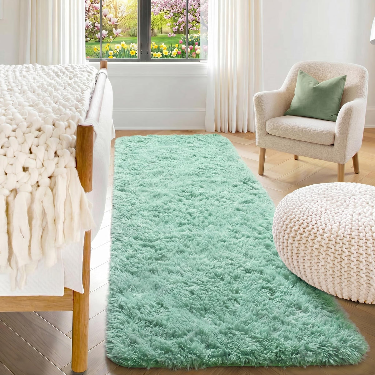 Area Rugs for Bedroom Living Room, 4x6 Fluffy Grey and Black Geometric Rug