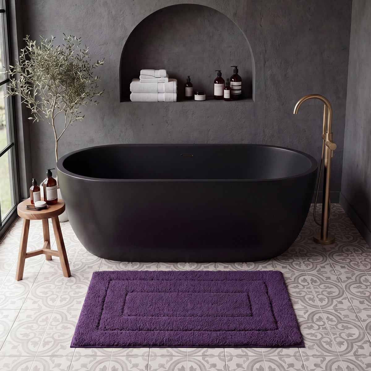 GRANNY SAYS Gray Bathroom Rug 16" x 24", Non-Slip Microfiber Bath Mat
