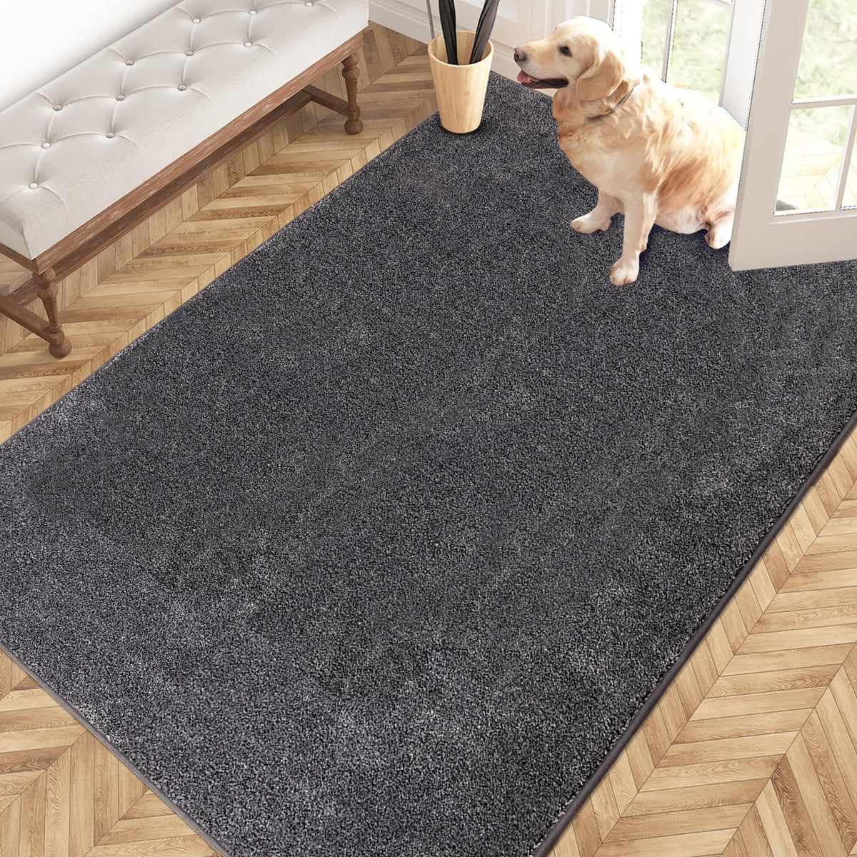 PURRUGS Dirt Trapping Indoor Door Mat, 20" x 31.5", Bluish Grey-Black